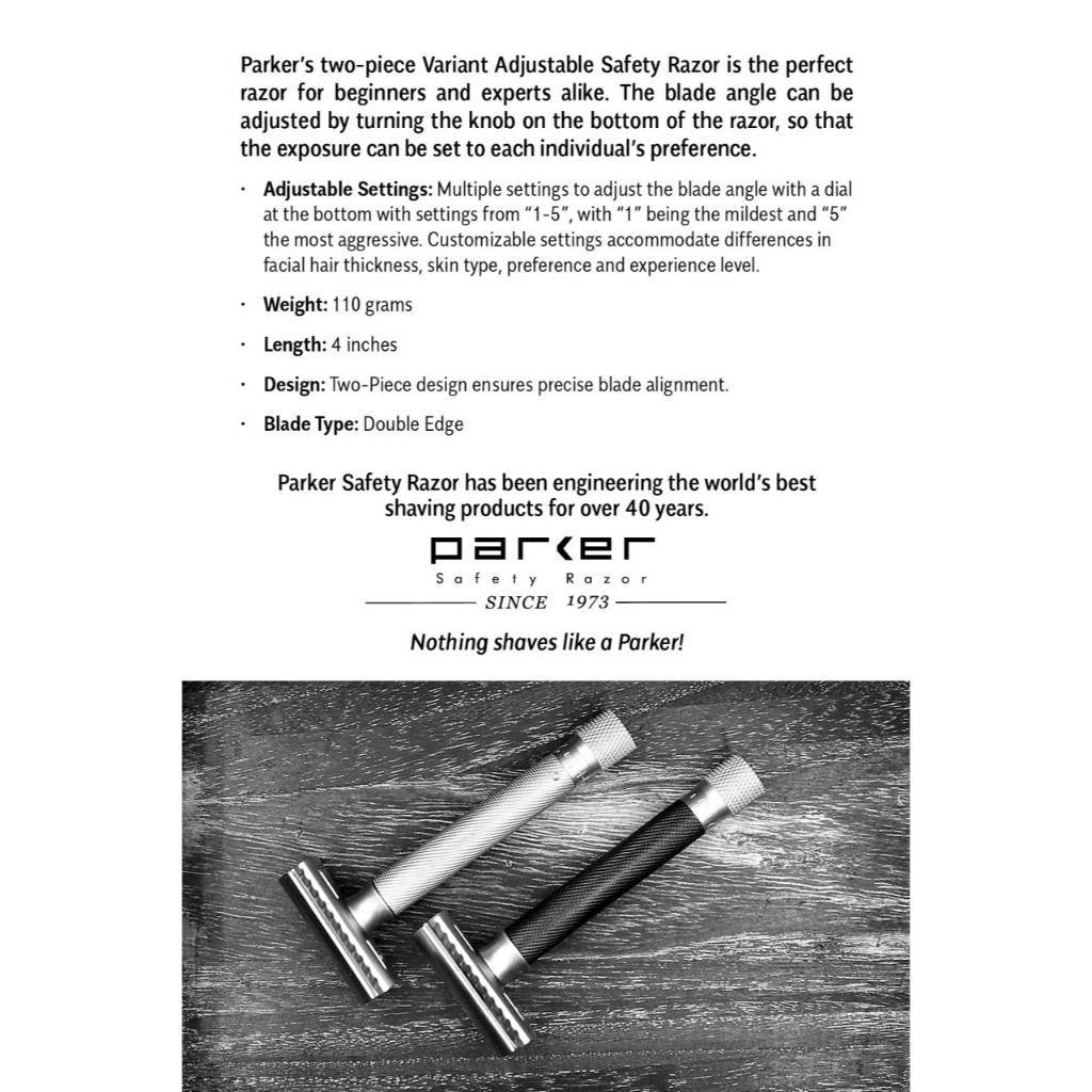 PARKER SHAVING VARIANT ADJUSTABLE DOUBLE EDGE SAFETY RAZOR ROSE GOLD