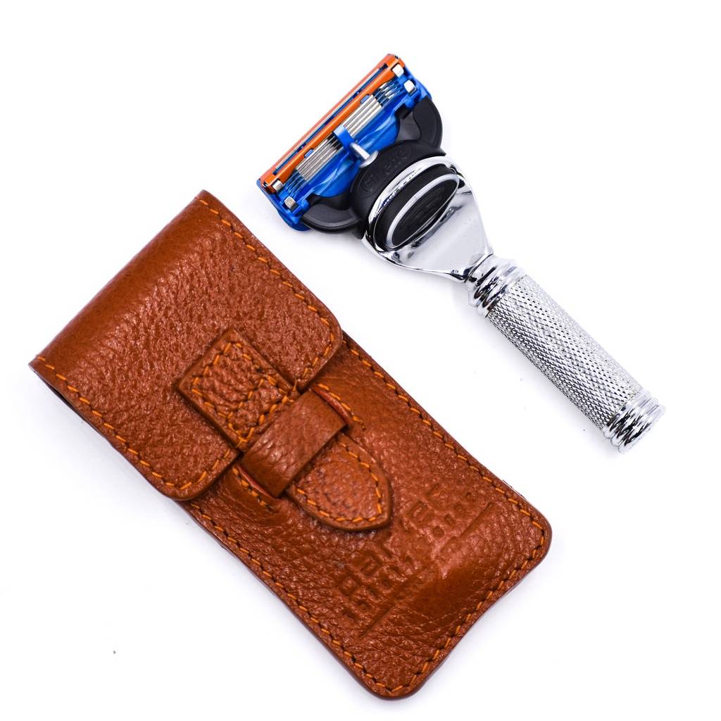 Parker Gillette Fusion Travel Razor with Genuine Leather Case