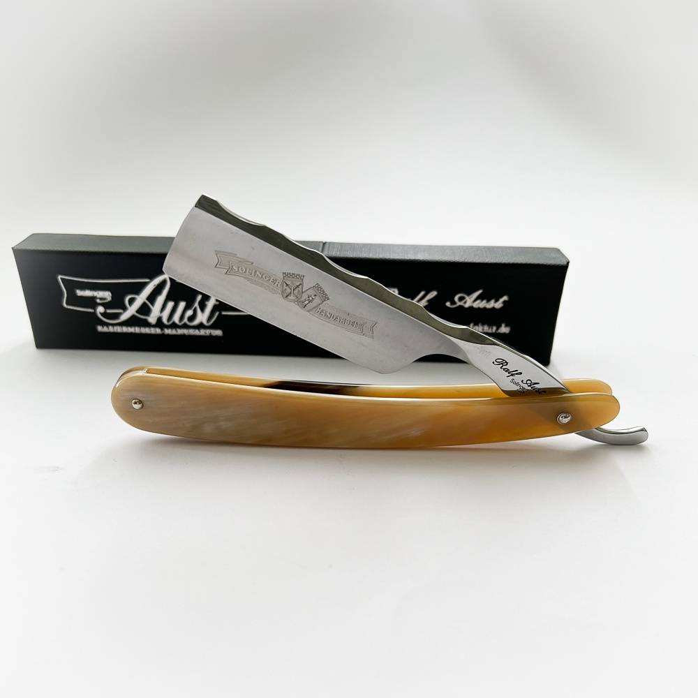 Ralf Aust 6/8 Carbon Steel French Point Horn Handle Straight Razor Made