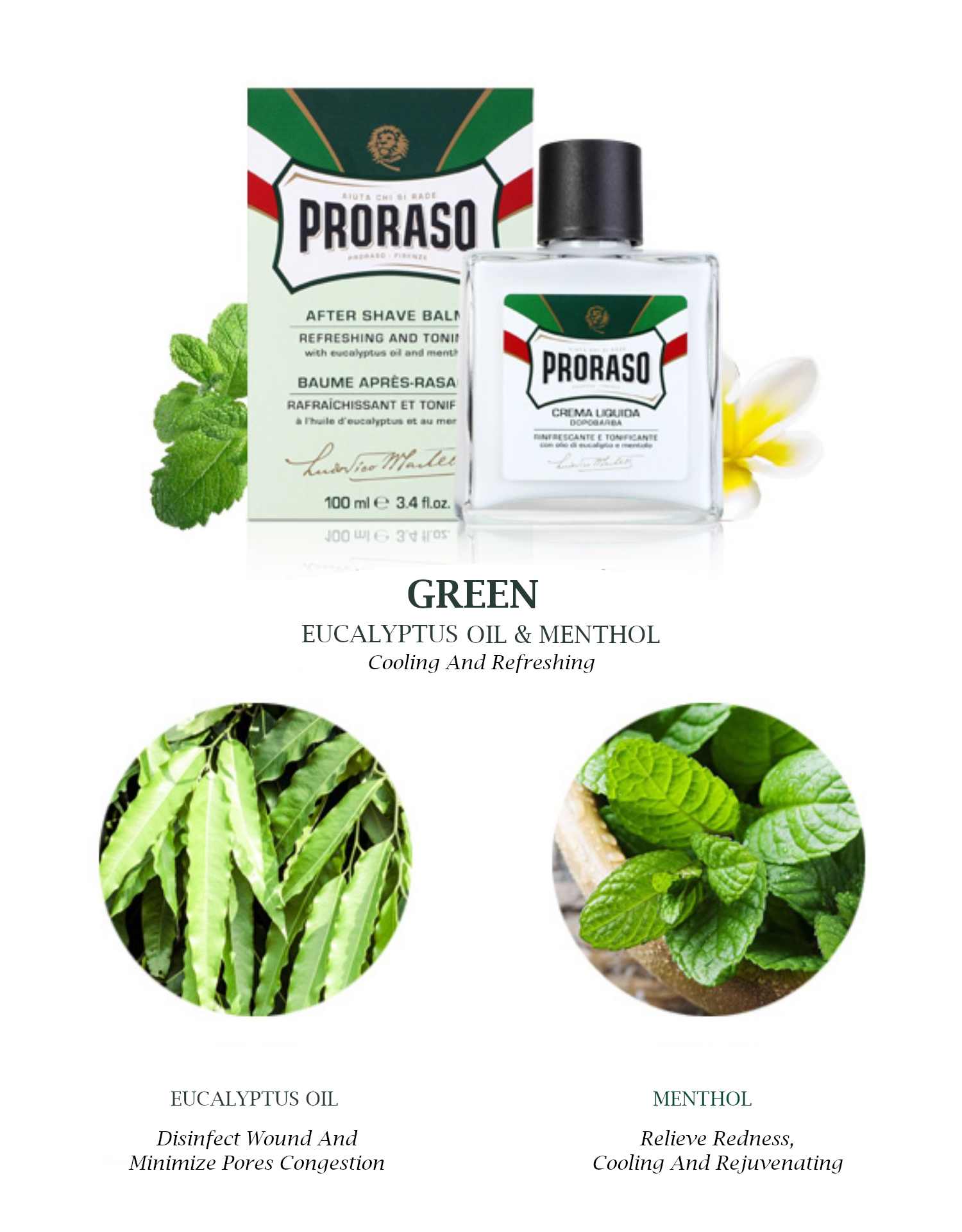 Proraso Green Aftershave Balm Eucalyptus Oil & Menthol 1ml