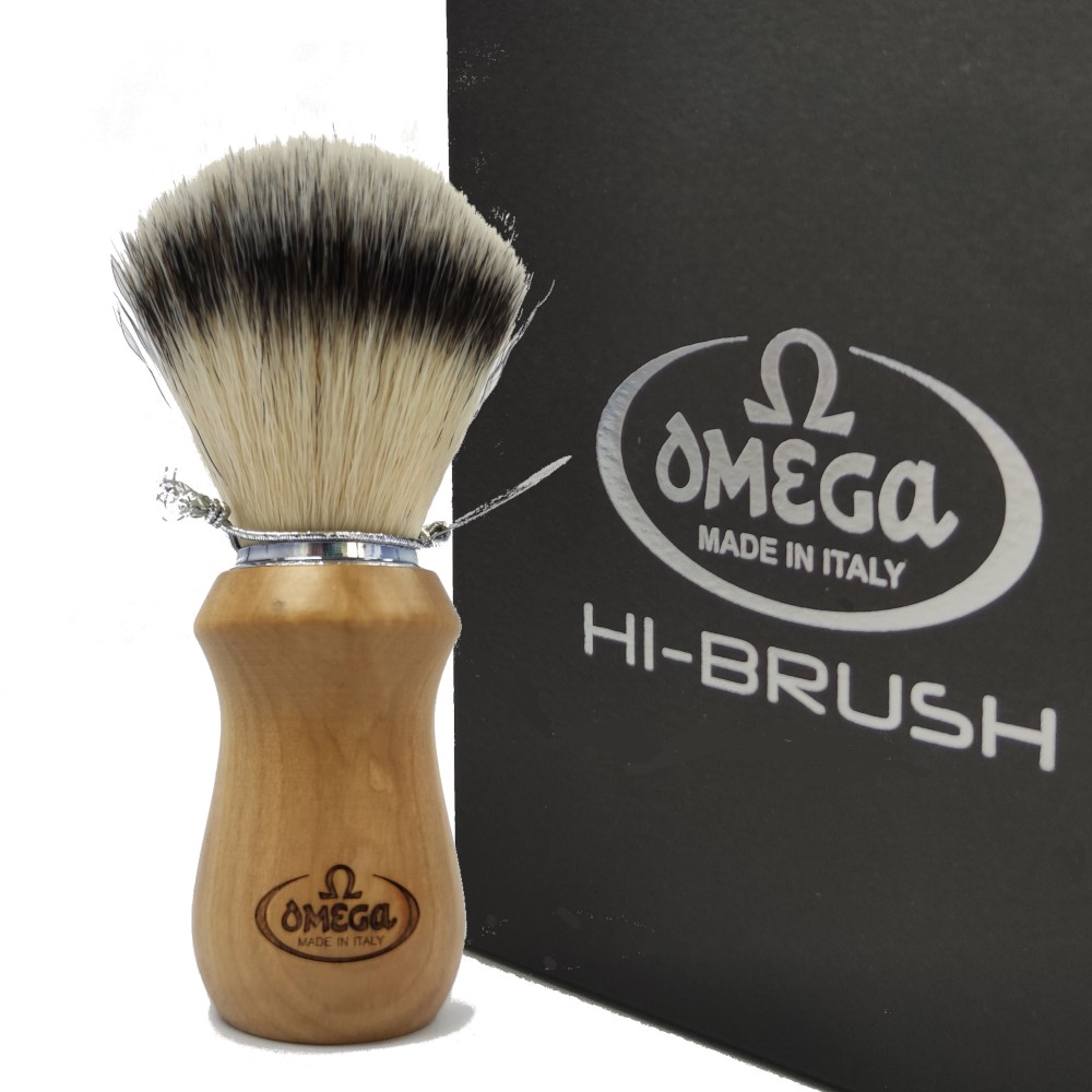Omega 46832 Olive Wood Handle HiBrush Synthetic Shaving Brush